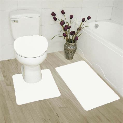 3 Piece LUXURY PLUSH® Pure White Soft Bathroom Bath Mat Set Extra Absorbent Solid Bath Rug 19"x ...