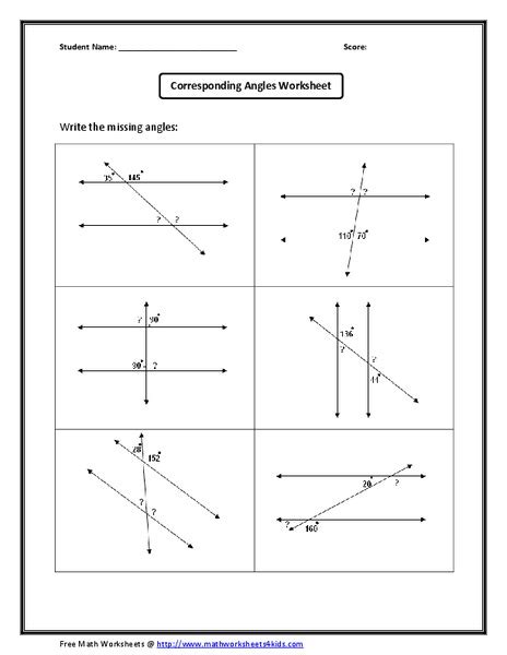 Corresponding Angles Worksheet for 7th - 9th Grade | Lesson Planet