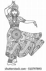 Coloring Indian Girl Dancer Dress Variety Stock Vector Royalty Free  sketch template