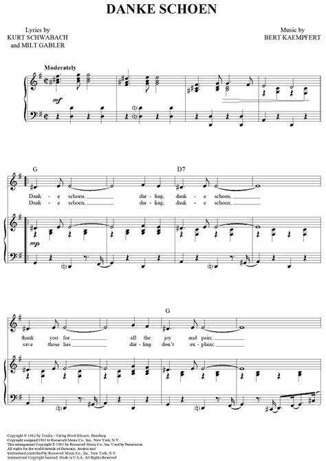 Danke Schoen" Sheet Music by Wayne Newton for Piano/Vocal/Chords ...