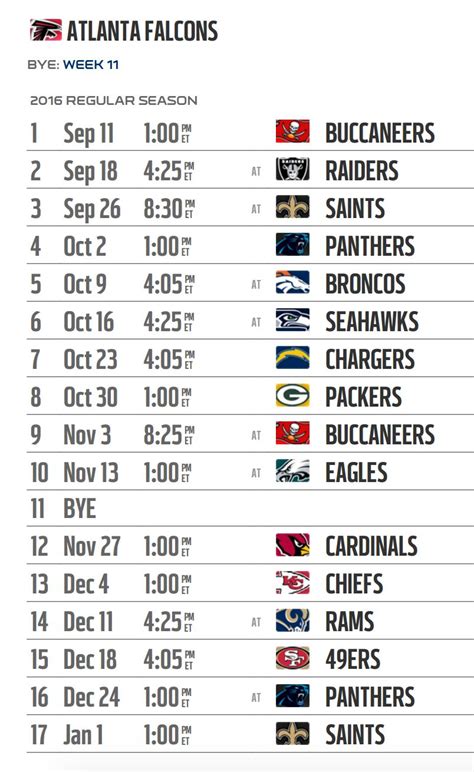 Atlanta Falcons' 2016 NFL schedule released