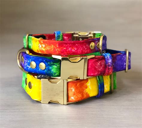 Colorful Leather Quick Release Dog Collar with Brass Hardware, Rainbow ...