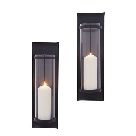 Danya B. Metal Pillar Candle Sconces with Glass Inserts – A Wrought Iron Rectangle Wall Accent ...