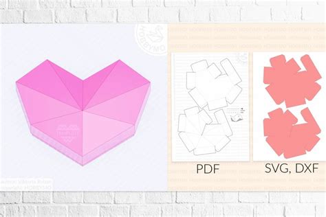 Heart Box Papercraft PDF DXF Cricut SVG