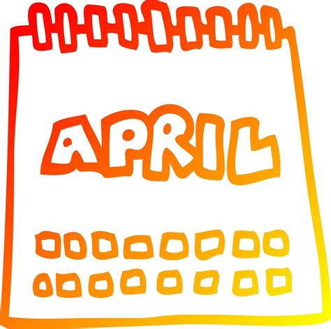 warm gradient line drawing cartoon calendar showing month of april ...