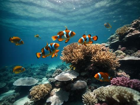 Premium AI Image | Clownfish and coral reef in deep ocean