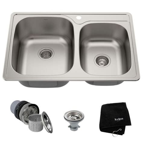 33-Inch Drop-In Stainless Steel 60/40 Double Bowl Sink | Kraus