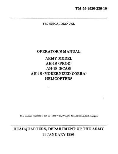 Bell AH-1S (Modernized) Operator's Manual (part# TM 55-1520-236-10)