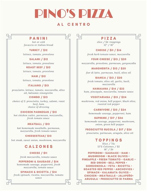 MENU | Pino's Pizza Al Centro