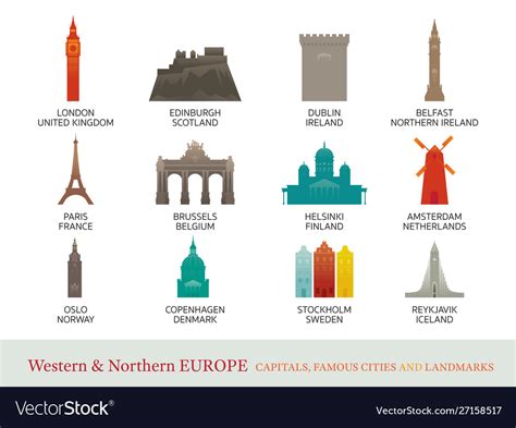 Western and northern europe cities landmarks Vector Image