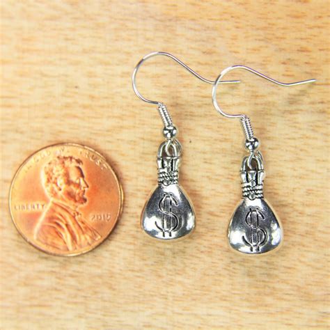 Money Bag Earrings Silver Money Charm Earrings Dollar Charm | Etsy