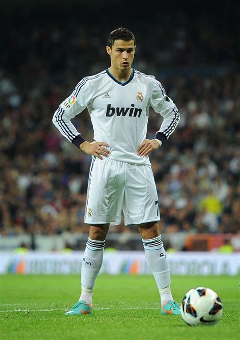 MADRID, SPAIN - SEPTEMBER 30: Cristiano Ronaldo of Real Madrid lines up a penalty kick during ...