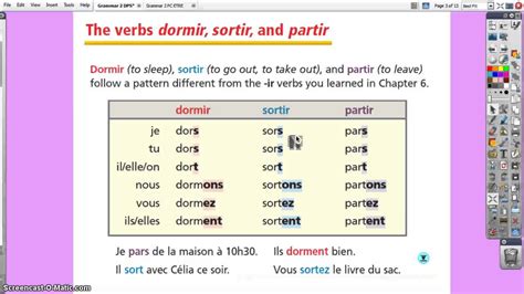 Smith- French 2- Grammar 8.2- Dormir, Partir, & Sortir - YouTube