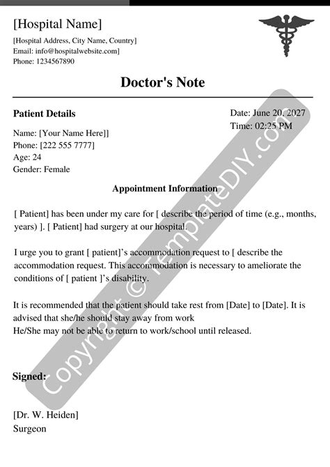 Doctors Return To Work Form For Surgery