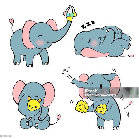 Stiker Emosional Diatur Dengan Elefant Lucu Gaya Kawaii Stiker Emoji ...