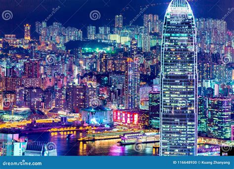 Lights of Hong Kong City at Night Editorial Image - Image of peak ...