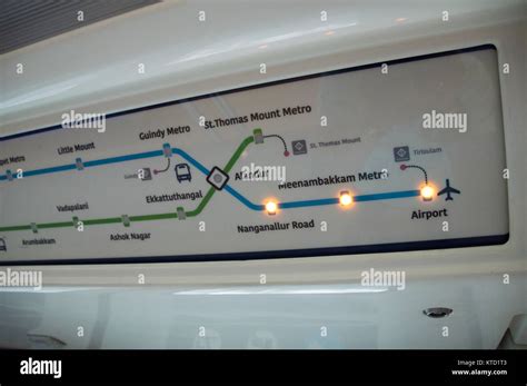 Chennai Metro Rail showing the airport map and light indicating the ...