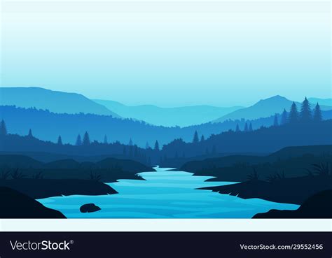 Mountains lake and river landscape silhouette tree