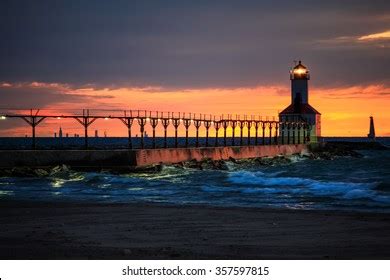 Michigan City Indiana Lighthouse Chicago Skyline Stock Photo (Edit Now) 357597815