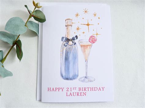 Personalised Champagne Birthday Card Watercolour Birthday | Etsy