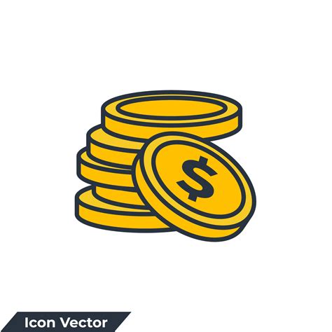 coin icon logo vector illustration. Money stacked coins symbol template for graphic and web ...