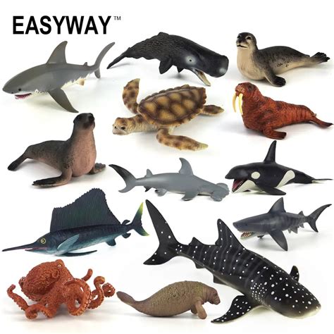 EASYWAY Sea Life Animals Action Figures PVC Plastic Shark Toy for Kids Boy Fish Collectible ...