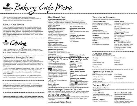 Printable Menu For Panera Bread