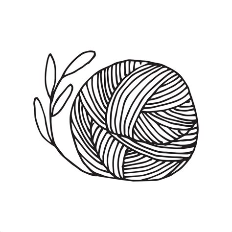 vector illustration line art. a ball of wool for knitting and plant ...