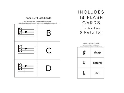 Tenor Clef Note Reading Flash Cards Printable Flash Cards to Learn to Read Music Bassoon, Cello ...