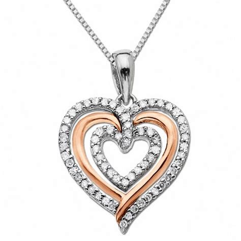 1/5 CT. T.W. Diamond Triple Heart Pendant in Sterling Silver and 14K Rose Gold | Online ...