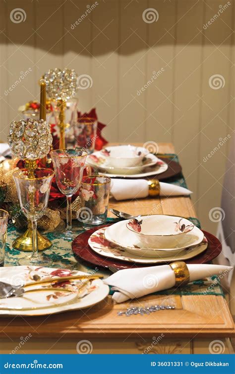 Christmas or New Year Dinner Table Decoration Stock Image - Image of ...