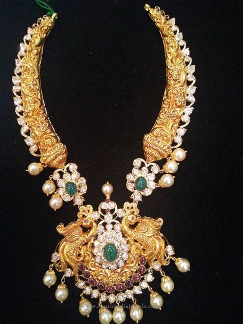 Antique Gold Pearl Necklace Design - South India Jewels