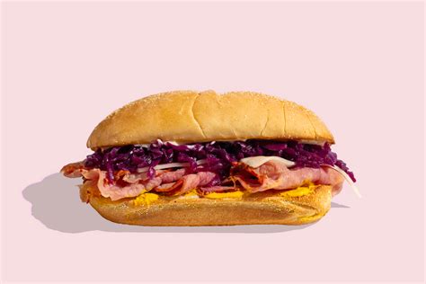 Pastrami Sandwich on Italian Roll with Mustard and Pickled Red Cabbage