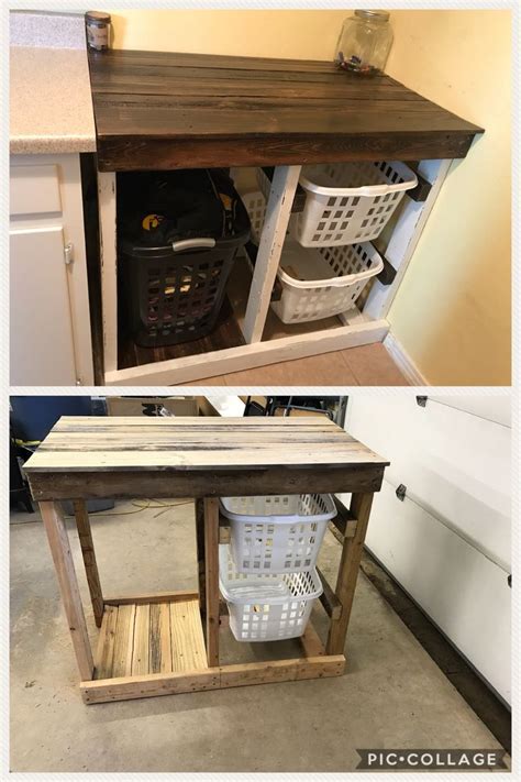 DIY Reclaimed wood laundry folding table with basket storage. | Laundry room diy, Laundry room ...