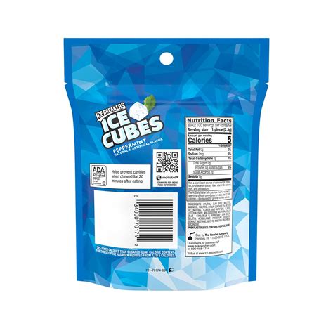 ICE BREAKERS ICE CUBES Peppermint Sugar Free Chewing Gum, Made with Xylitol, 8.11 oz Pouch (100 ...