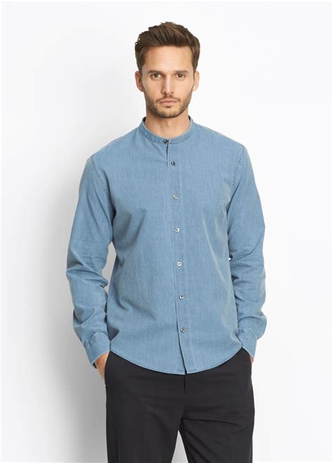 Chambray Stand Collar Shirt for Men | Vince | Stand collar shirt, Collar shirts, Mens shirts