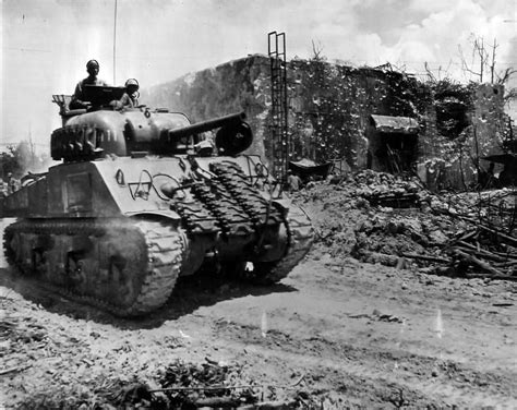 M4A2 Sherman of company A, 1st Tank Battalion Advancing on Peleliu 1944 | World War Photos