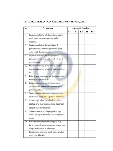 Contoh Kuesioner Motivasi Kerja - 42+ Koleksi Gambar