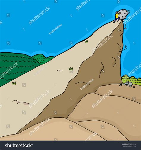 Cartoon Determined Man Pushing Rocks Hill Stock Vector (Royalty Free ...