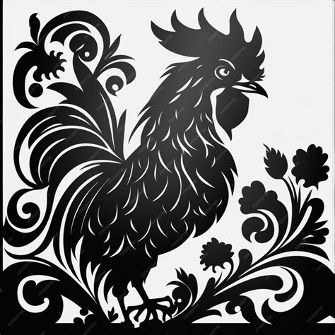 Premium AI Image | A black and white silhouette of a rooster on a ...