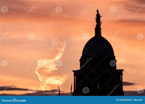 Silhouette of Custom House Building in Dublin, Ireland at Sunset, with ...