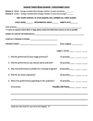 Criteria For Judging Talent Show - Fill and Sign Printable Template Online