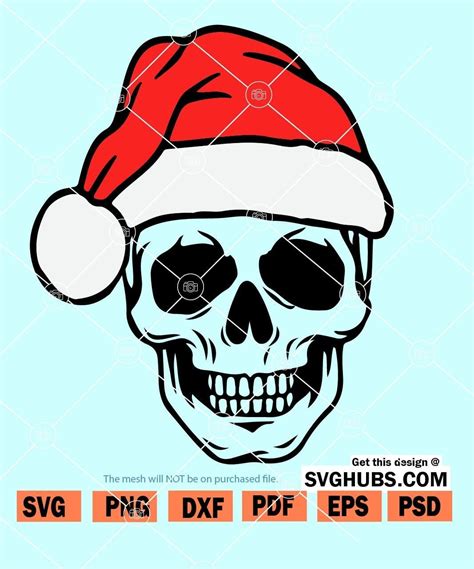 Skull with Santa Hat SVG, Christmas skull svg, Skull Santa hat SVG file