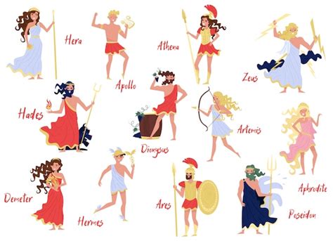 Greek gods set, hera, dionysus, zeus, demetra, hermes, ares, artemis ...