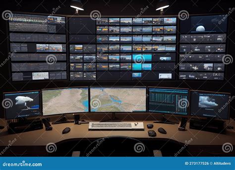 Monitors in Surveillance Room, with Feeds from Different Locations and ...