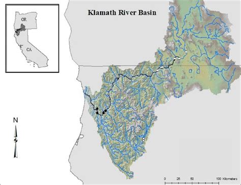 Map of the Klamath River basin with the mainstem designated by a black... | Download Scientific ...