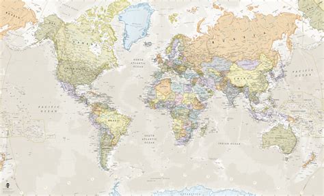 Sepia World Map Wallpaper - Mural Wall