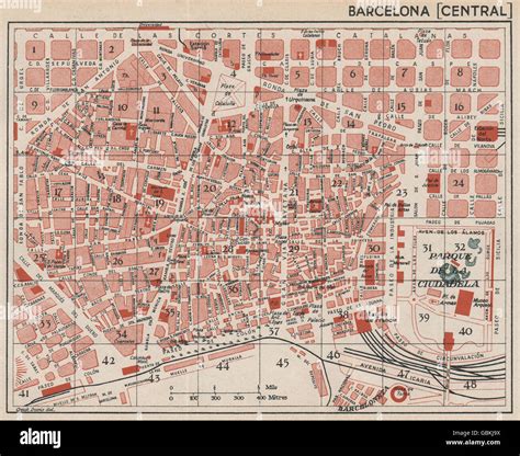 BARCELONA. Central. Vintage town city map plan. Spain, 1930 Stock Photo ...