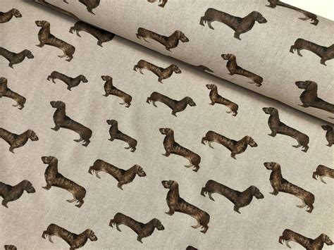 SAUSAGE DOG Animal Upholstery Curtain Cotton Fabric Material 55"/140cm ...