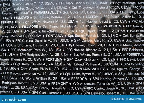 Veterans -- Closeup of Names on Vietnam War Memorial in Sacramento Editorial Photo - Image of ...